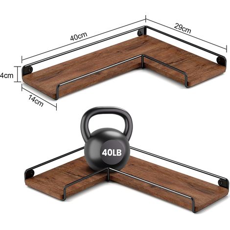 Youyijia Set of 2 Corner Floating Shelves Rustic Wooden Wall-Mounted Shelves for Bathroom Living Room Bedroom Kitchen Home Office Farmhouse Style (Brown) (1/4)