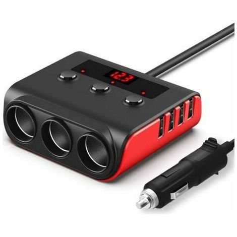 Cargador USB para coche, carga rápida, adaptador para encendedor de cigarrillos, 12V/24V, 3.6A, 100W, 4 puertos USB, divisor, 3 tomas con control de voltaje, 3 interruptores independientes, reemplazo (1/5)