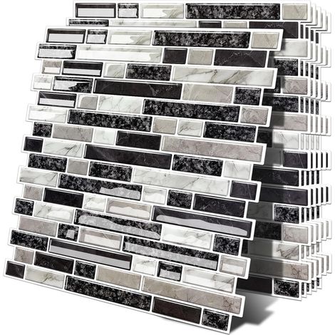 Lot de 10 autocollants pour carrelage - 30,5 x 30,5 cm - 3D - Pour cuisine et salle de bain - En vinyle - Protection anti-éclaboussures (marron, 10 pièces) (1/5)