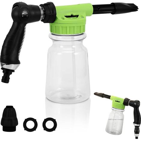 Pistolet à mousse pour lavage auto 1000 ml, pulvérisateur de mousse 2 en 1 pour voiture, lance à mousse réglable, pistolet à mousse pour tuyau d'arrosage, canon à mousse pour le lavage de voiture, mai (1/5)