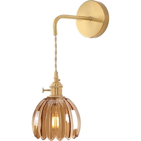 Glass Wall Light Vintage Retro Lampshade Flower Wall Lamp Art Deco E27 Lamp for Hallway Bedroom Kitchen Living Room 1pcs Amber