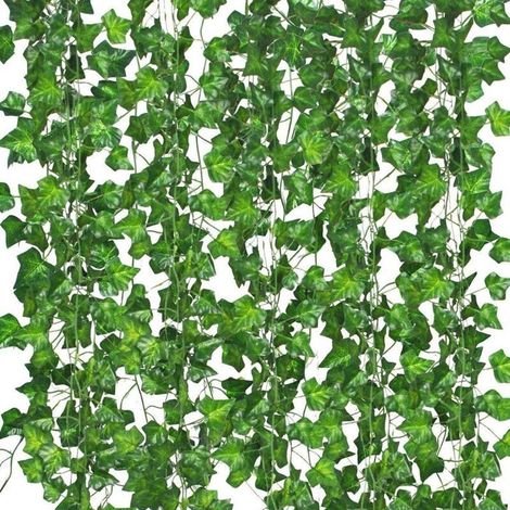 Set mit 12 künstlichen Efeugirlanden mit Clips, künstlichen grünen Blättern, ästhetische Dekoration für Zuhause, Garten, Wände, Hochzeiten (1/5)