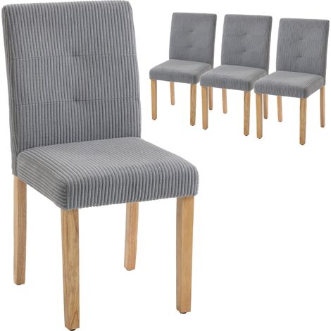 HOMCOM pack de 4 sillas de comedor, sillas de cocinas modernas, respaldo alto, tapizadas en pana, asiento acolchado, patas de madera, gris