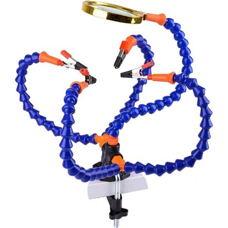 Support multifonction troisième main secourable, travaux d'électronique et de soudure (Pince à pincer de 5 cm, mains souples flexibles avec une loupe 5X) (1/5)