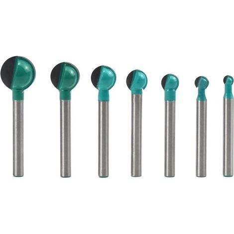 Fraise à Fond Rond Bois, 7PCS 6 mm Tige 6/8/10/12/14/16/19 mm Routeur Core Box Bits, Fraise à Rainurer pour Défonceuse Outil de Coupe Bit de Routeur (1/5)