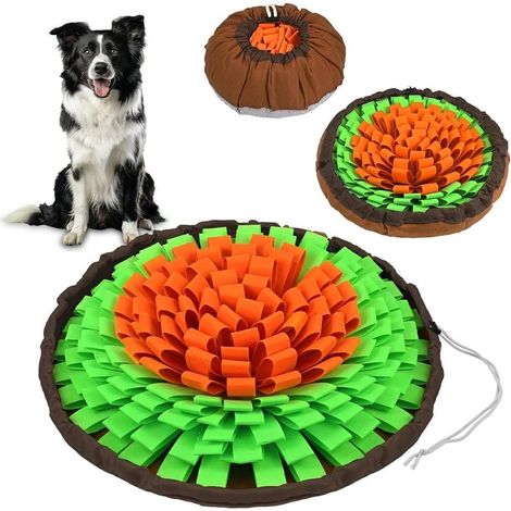 Tapis de Fouille Chien, Tapis de Reniflant Léchage Recherche de Nourriture Antidérapant Jouet Éducateur pour Chiens Slow Food l'apprentissage de l'intelligence et de l'olfaction, Vert Orange (1/5)