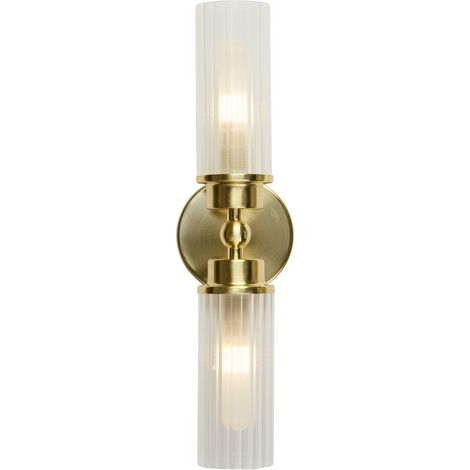 IMPERIAL 2L Applique SDB IP44 CLII métal laiton satine, verre strié clair G9 Max 2x33w (1/4)
