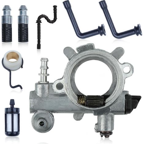 Pompe à huile pour tronçonneuse 034 036 MS340 MS360, kit de réparation sans engrenage à vis et avec filtre à carburant, filtre à huile, durite d'essence 1125 640 3201 (1/5)