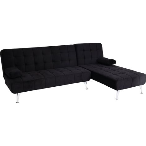 Divano letto angolare con penisola sofà reclinabile HHG-729 legno velluto nero