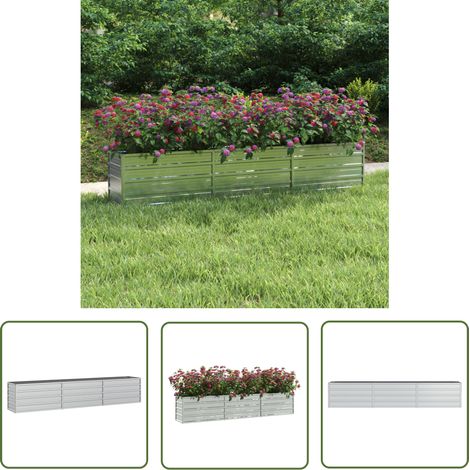 The Living Store Lit surélevé de jardin 240x40x45 cm Acier galvanisé Argenté - Jardinière - Bac De Plantation - Pot De Fleurs Extérieur - Fleurissement - Décoration Jardin (1/5)