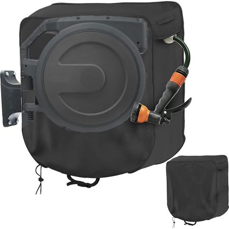 Housse de protection imperméable pour enrouleur de tuyau d'arrosage mural, 60 x 45 x 60 cm, noire, tissu Oxford 420D, protection UV, anti-poussière, avec sac de rangement (1/5)