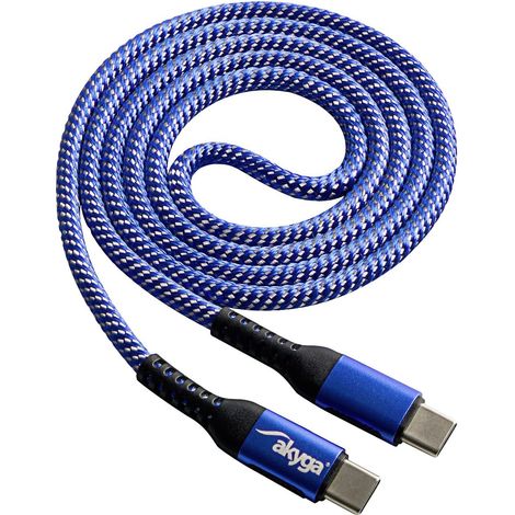 Câble USB-C tressé Akyga AK-USB-37, 100 W, certifié E-Mark, PD QC, 1 m, 480 Mb/s (1/2)