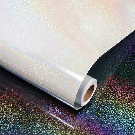 Film Autocollant Holographique Paillettes Motif en Étoile 30X300cm Papier Holographique Autocollant Transparent Vinyle Adhésif pour Artisanat Décalcomanies Décorations Photos Scrapbooking (1/5)