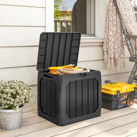 Coffre de jardin 121 L en plastique, 56 x 45 x 53 cm, coffre de rangement extérieur avec poignées, verrouillable, résistant à l’eau, noir (1/5)
