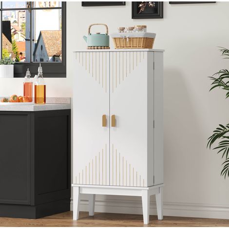 Aparador 59,1x30x120,7 cm en MDF blanco, con almacenaje para cocina y comedor FloraGrace (1/5)