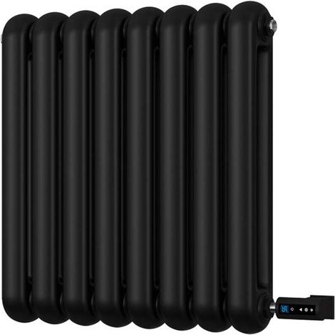 Sherwood - Black Round Top Column Electric Radiator H600mm x W576mm 2 Column 300w Thermostatic WIFI