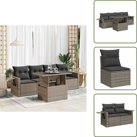 5-tlg. Garten-Sofagarnitur mit Kissen Grau Poly Rattan - Gartensofa Set - Garten Sofa Set - Outdoor Sofa Set - Garten Sofagarnitur (1/5)