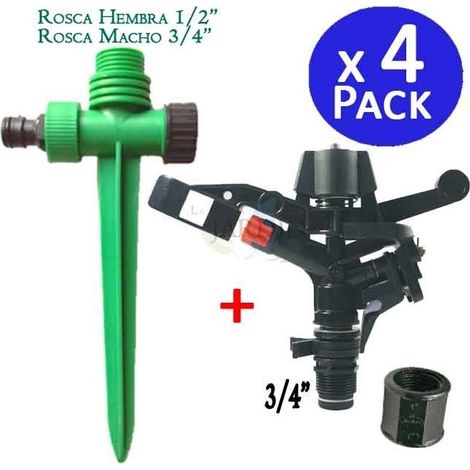 4 Stück Sektorregner Landwirtschaft 3/4'', Reichweite 13-18 m + Erdungsstecker für Sprinkler