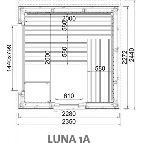 Infraworld Luna 1 Außensauna mit Lärche-Fassadenprofile versch. Fenstergrößen und Inneneinrichtung Luna 1A - Großes Fenster (BxH): 1440 x 799 mm (1/5)