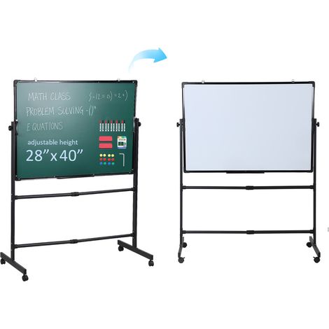 FIANAO - Tableau blanc magnétique double face - blanc + vert, effaçable, rotatif et mobile - 70 x 100 cm - comprend un support, des aimants, des marqueurs, une gomme et de la craie (1/5)