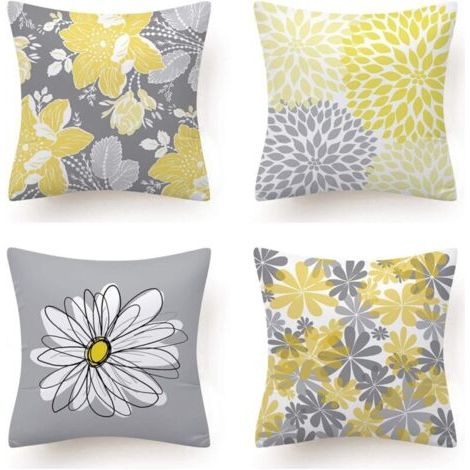 Lot de 4 Housse Coussin, Fleur Taie d'oreiller pour Canapé Maison Salon Chambre Décoration D'intérieur 45X45cm (Daisy - 45X45) (1/4)