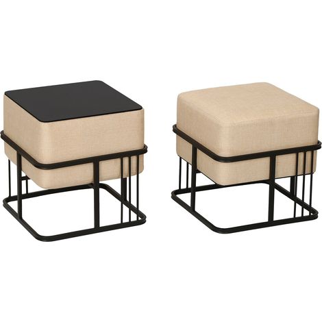 Juego de 2 pufs apilables diseño moderno y atemporal multifuncionales cuadrados beige 030009689 (1/5)