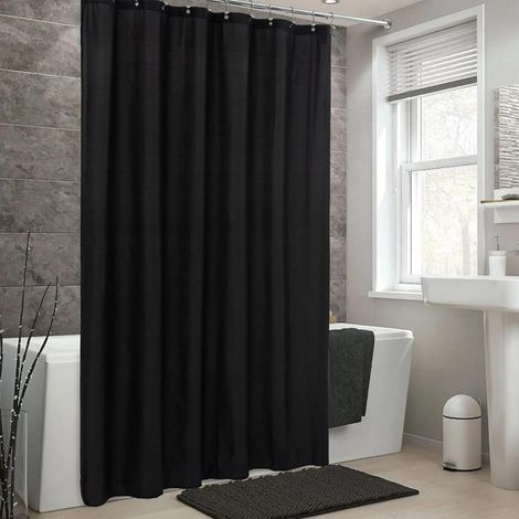Rideau Douche Anti Moisissure en PEVA 90x220cm/35x87in(WxH) Noir Rideau de Douche Tissu Polyester Imperméable Lavable en Machine pour Baigoire Angle Salle de Bain avec 12 Crochets