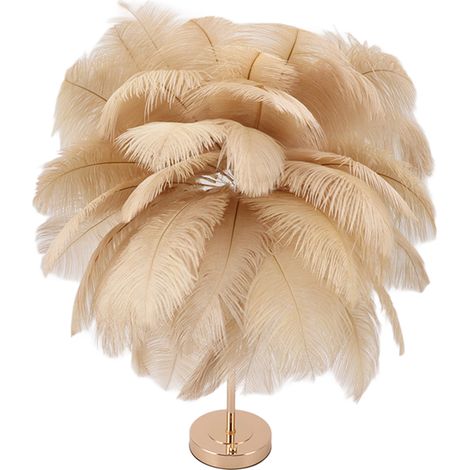 Lampe de table rechargeable en plumes d'autruche, lampe de chevet moderne et romantique, lumière beige clair. (1/5)