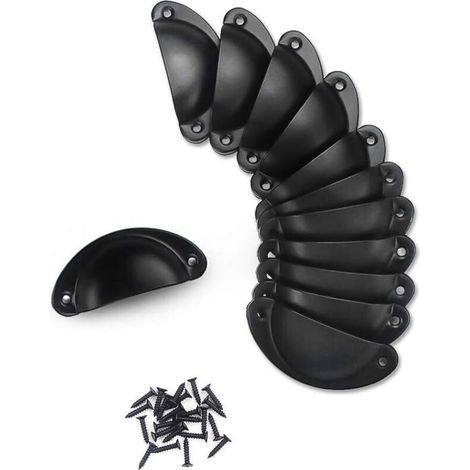 12 Pcs Poignée de Noir Coquille Vintage,Rétro Poignée de Shell Pour Porte Cabinet, Tiroir, Porte-Fer Incurvé Boutons de Porte (24 Vis)