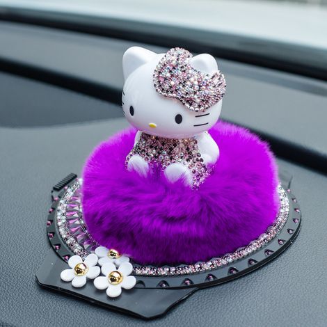 Chat de voiture en strass violet, figurine décorative pour tableau de bord, parfum d'intérieur, ornement auto (1/3)