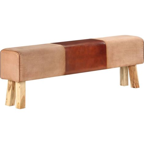Banc saut de cheval 160 cm Marron Cuir véritable et manguier 2 (1/5)