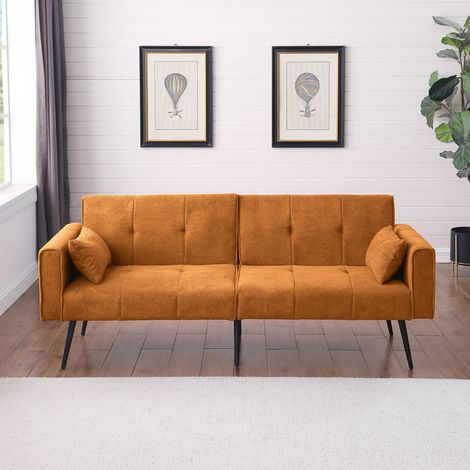Canapé-lit convertible 175x71x71 cm orange, tissu côtelé, pieds métal, design compact MEUBLIV (1/5)