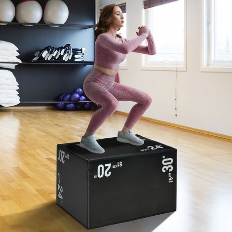 Cajón de Salto 3 en 1 con Cremallera y 3 Alturas Diferentes Carga 120 kg para Casa Oficina Gimnasia 75x51x61 cm Negro (1/5)
