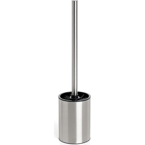 Brosse de toilette en satin, en acier inoxydable, brosse noire, finition métallique. Dimensions : 9 x 13 x 38 cm (1/5)