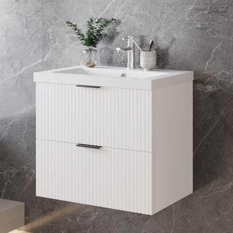 Badmöbel Unterschrank Schubladen mit Kunststein Waschbecken Weiß 60cm