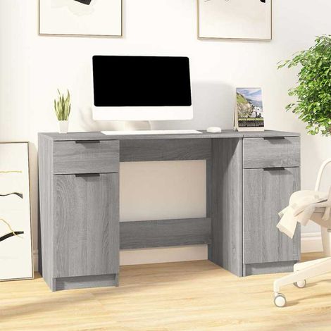 vidaXL Desk with Side Cabinet Grey Sonoma Engineered Wood (1/5)
