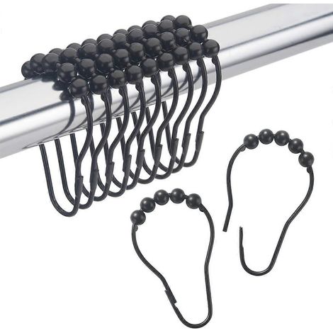 Shower Curtain Hooks Rings Metal Set of 12 Black-- (1/5)