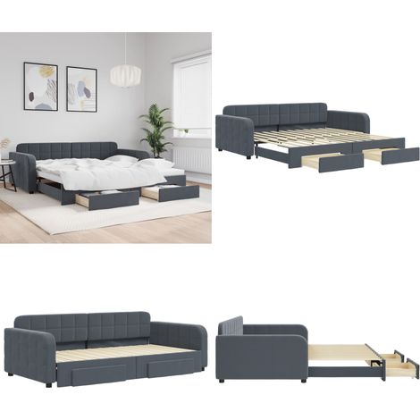 vidaXL Tagesbett Ausziehbar mit Schubladen Dunkelgrau 100x200 cm Samt (1/5)