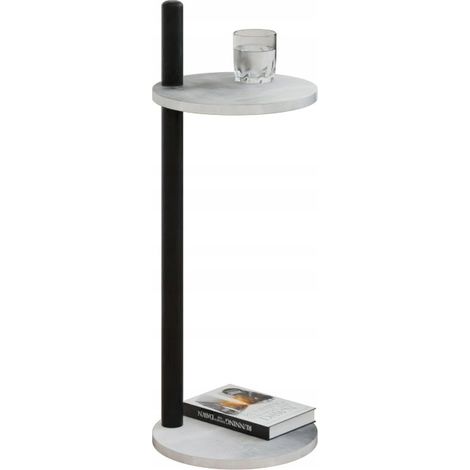 Mesita auxiliar redonda tipo loft con estante, 30x30x80 cm, metal negro. (1/5)