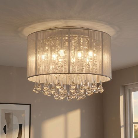 Lampada da soffitto cristalli di vetro Lampada da soffitto soggiorno lampada tonda argento cromato con cristalli di vetro, metallo seta, cromato, 8x G9 LED 8x 280 lm 3000 K, DxH 40x29 cm