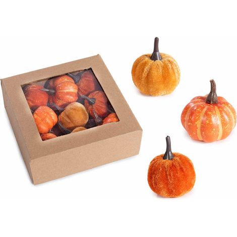 Citrouilles artificielles décoratives en boîte de 9 pièces, idéales pour vitrines et décors d'automne, lot de 6, citrouille : diam. 5 cm x H. 5