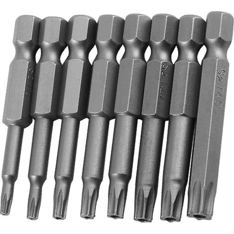 8 Pcs 1/4" Hex Shank T8-T40, Jeu D'embouts Torx Hohl Torx 50mm Long Steel Magnetic Security Star Screwdriver Bits Set Master Security Bit Set (1/5)