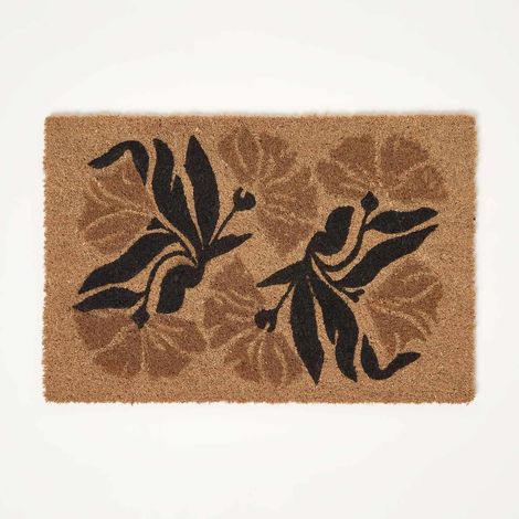 HOMESCAPES Stripe Flowers Coir Doormat, 40 x 60 cm