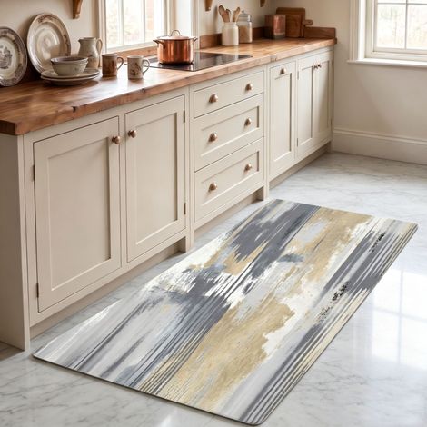 American Style Kitchen Floor Mat, Thickened PVC Foamed Leather, Waterproof, Oil-proof, Non-slip, Stain-resistant, Anti-fatigue Mat - Abstract Style 3 - 50x150x0.8cm Cut Edges