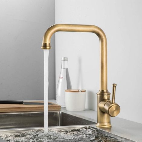 Mitigeur de Cuisine Rotatif en Vieux Cuivre, Robinet d'Évier au Design Vintage, Bec Pivotant et Pratique, Parfait pour Moderniser Votre Cuisine (1/5)