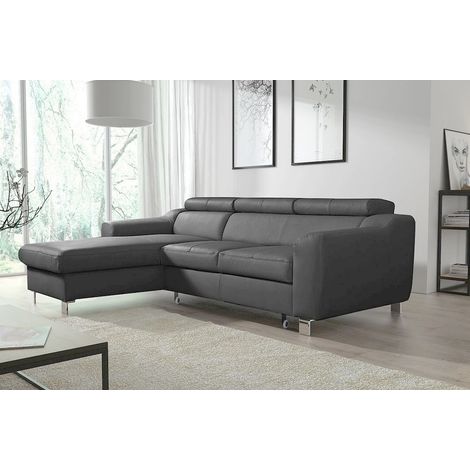 Canapé d'angle convertible en cuir italien de luxe 5 places ASTORIA, gris foncé, angle gauche (1/4)