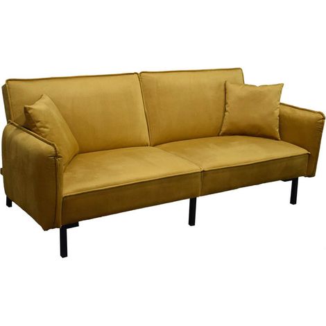 KONAE - Canapé Convertible Bois d'Eucalyptus Velours Ocre (1/4)