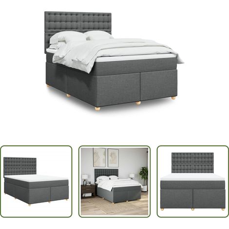 Matratze - Boxspringbett mit Matratze Dunkelgrau 140x200 cm Stoff (1/5)