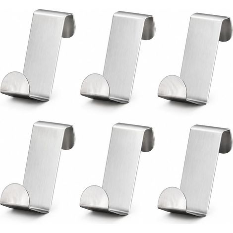 Lot de 6 - Crochet - Acier inoxydable - Réversible sans perçage pour porte armoire tiroir salle de bain cuisine argent 5cm x 3cm (1/5)