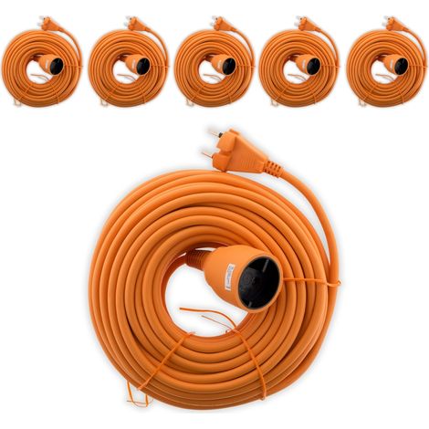 Zenitech – Lot de 6 rallonges sans terre 16A H05VV-F 2x1,5mm² 25m – Couleur orange pour visibilité optimale – Puissance 3680W pour appareils à double isolation - HO5VV-F
